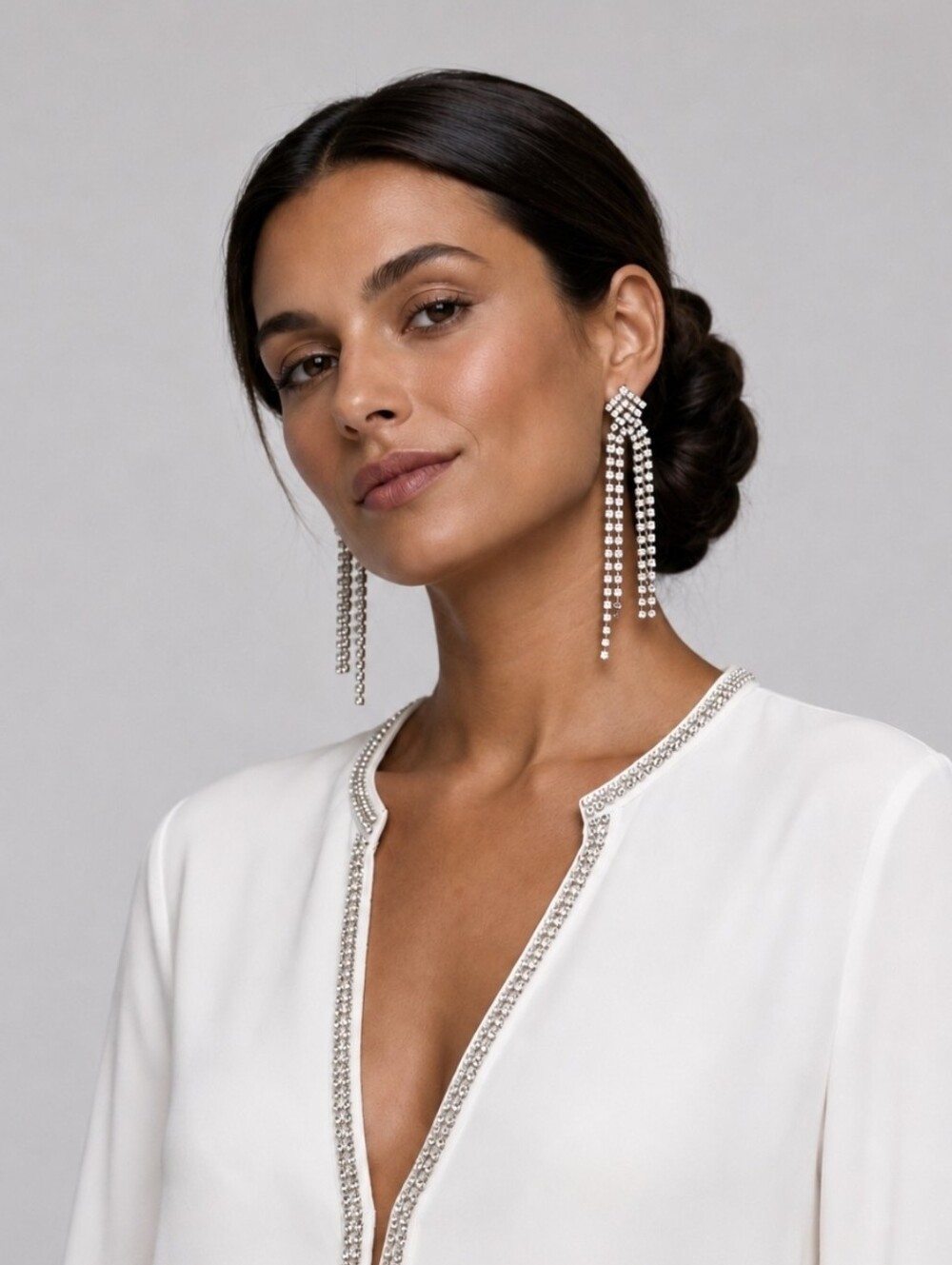 H&M Silver Rhinestone Dangle Earrings